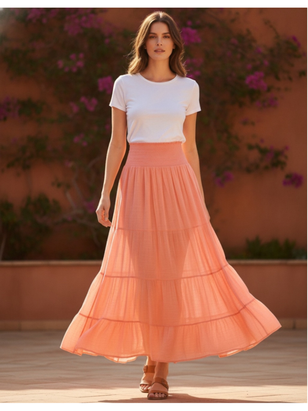 J Gee Lined Peasant Elastic Waistband Long Skirt Women’s Size L